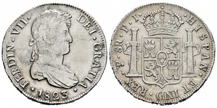 Cy15202.2.- FERNANDO VII - 8 Reales 1823 Potosi P.J.-SC