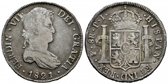 Cy15173.2.-FERNANDO VII - 8 Reales 1821 Potosi P.J.- MBC