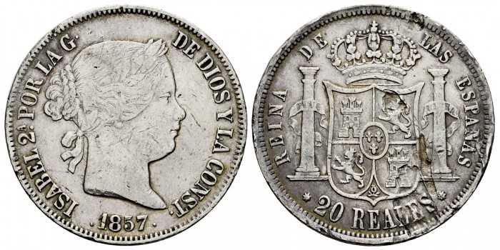 Cy16303.2.- ISABEL II - 20 Reales 1857 Seville - MBC- MBC-