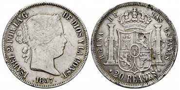 Cy16303.2.- ISABEL II - 20 Reales 1857 Seville - MBC- MBC-