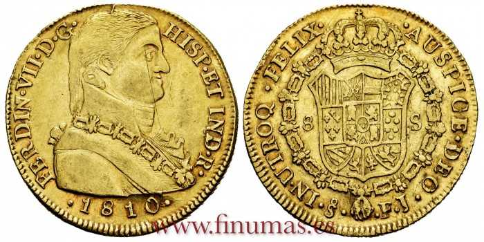 Cy15497.2.- FERNANDO VII - 8 Escudos 1810 Santiago F.J . EBC. ORO
