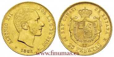 Cy16611H.- ALFONSO XII - 25 Pesetas gold 1882 on 81 (18-*) MSM. EBC+ EBC+