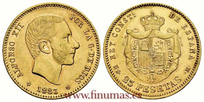 Cy16613K.- ALFONSO XII - 25 Pesetas gold 1883 (18-83) MSM. SC-