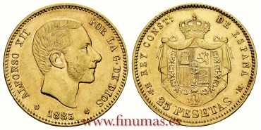 Cy16613K.- ALFONSO XII - 25 Pesetas gold 1883 (18-83) MSM. SC-