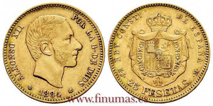 Cy16614.- ALFONSO XII 25 Pesetas 1884 (18-84) MSM - EBC+