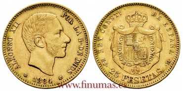 Cy16614.- ALFONSO XII 25 Pesetas 1884 (18-84) MSM - EBC-