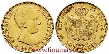 copy of ALFONSO XIII - 20 pesetas 1890 (18-90) MPM. S.C.  B.O. - GOLD