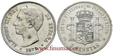 Cy16580H.- ALFONSO XII 5 Pesetas 1875 (18-75) DEM.-EBC