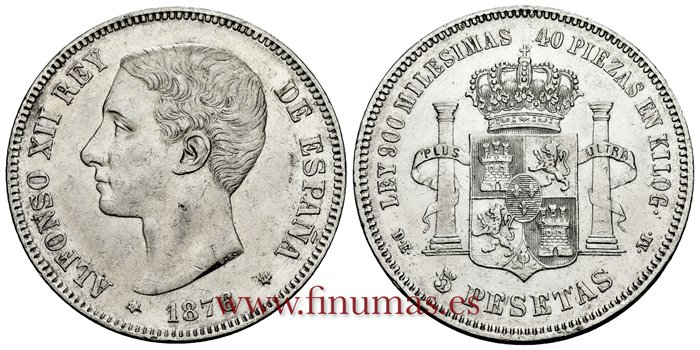 Cy16581G.- ALFONSO XII 5 Pesetas 1876 (---76) DEM.- EBC-