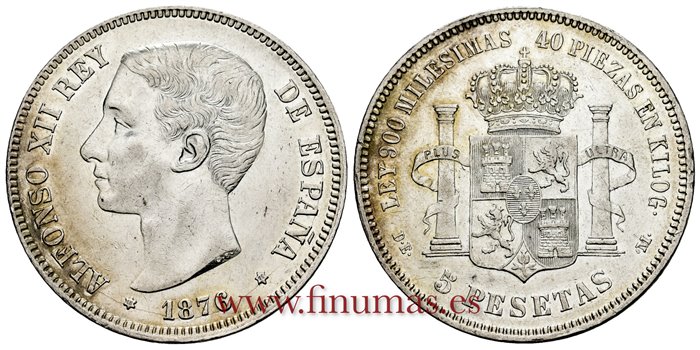 Cy16581J.- ALFONSO XII 5 Pesetas 1876 (18-76) DEM.- EBC+