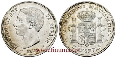 Cy16581J.- ALFONSO XII 5 Pesetas 1876 (18-76) DEM.- EBC+
