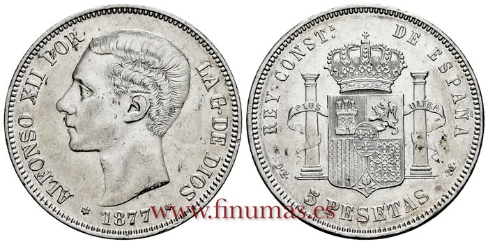 Cy16582G.- ALFONSO XII 5 Pesetas 1877 (18-77) DEM.- EBC-. R.B.O