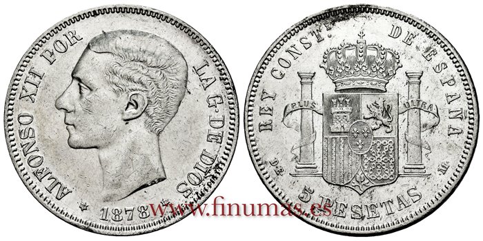 Cy16583G.- ALFONSO XII 5 Pesetas 1878 (18-78) DEM.- EBC-