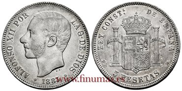 Cy16590I.- ALFONSO XII 5 Pesetas 1883 (18-83) MSM.- EBC+
