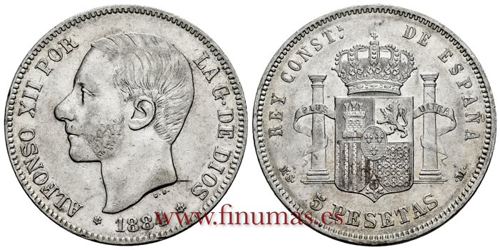 Cy16591G.- ALFONSO XII 5 Pesetas 1884 (18-84) MSM.- EBC-