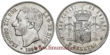 Cy16591G.- ALFONSO XII 5 Pesetas 1884 (18-84) MSM.- EBC-
