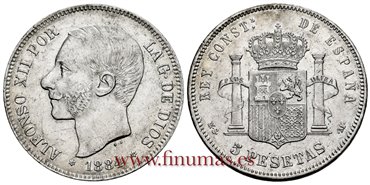 Cy16591H.- ALFONSO XII 5 Pesetas 1884 (18-84) MSM.- EBC-