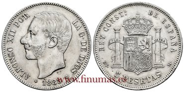Cy16594F.- ALFONSO XII 5 Pesetas 1885 (18-86) MSM.- MBC+