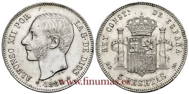 Cy16595J.- ALFONSO XII 5 Pesetas 1885 (18-87) MSM.- SC-. B.O