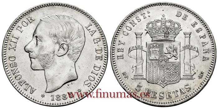 Cy16597G.- ALFONSO XII 5 Pesetas 1885 (18-87) MPM.- EBC-. R.B.O
