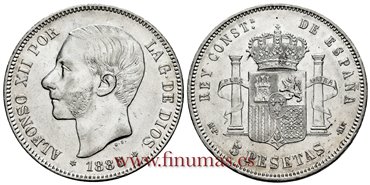 Cy16597G.- ALFONSO XII 5 Pesetas 1885 (18-87) MPM.- EBC-. R.B.O