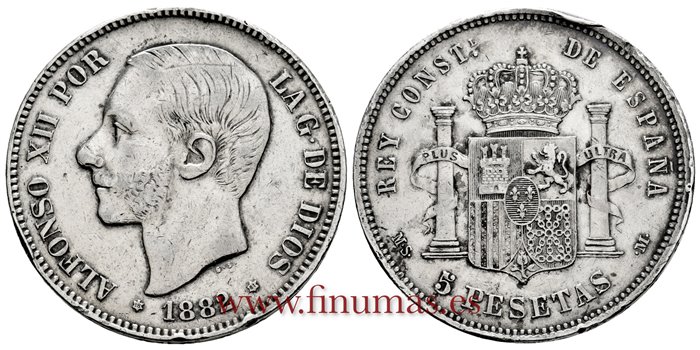 Cy16588F.- ALFONSO XII 5 Pesetas 1882 (18-81) MSM Variante estrellas 18-81.-MBC