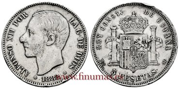 Cy16588F.- ALFONSO XII 5 Pesetas 1882 (18-81) MSM Variante estrellas 18-81.-MBC