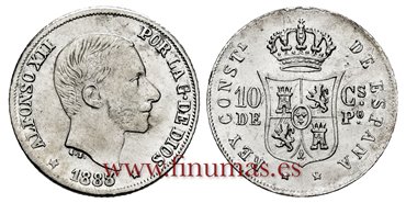 Cy16620H.- ALFONSO XII 10 Ctm. de Peso 1883 Manila - EBC 