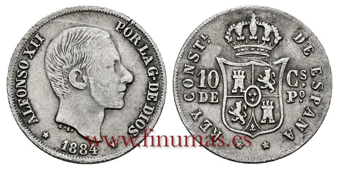 Cy16621C.- ALFONSO XII 10 Ctm. de Peso 1884 Manila - BC 