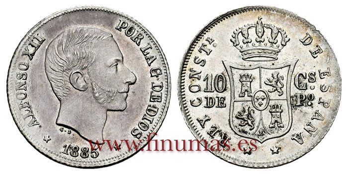 Cy16623K.- ALFONSO XII 10 Ctm. de Peso 1885 Manila - S.C. -  B.O.
