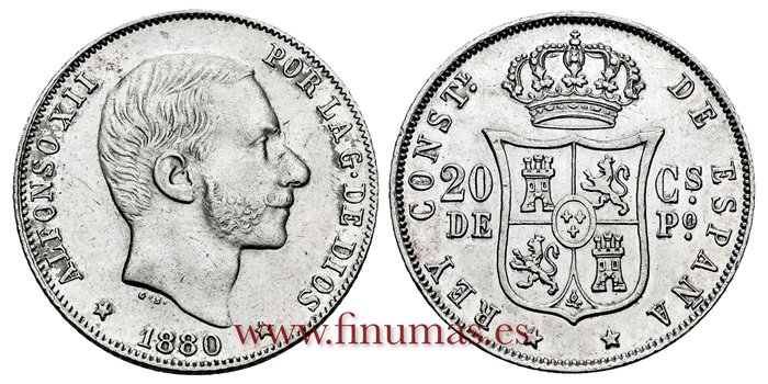 Cy16624I.- ALFONSO XII 20 Ctm. de Peso 1880 Manila - EBC+ 