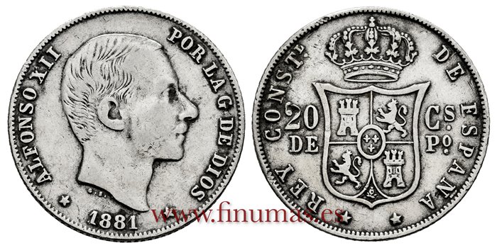 Cy16625D.- ALFONSO XII 20 Ctm. de Peso 1881 Manila - MBC-