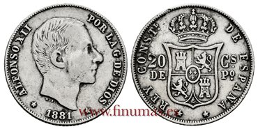Cy16625D.- ALFONSO XII 20 Ctm. de Peso 1881 Manila - MBC-
