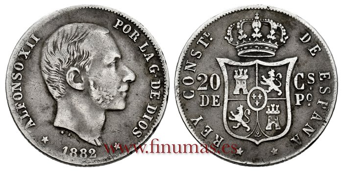 Cy16626D.- ALFONSO XII 20 Ctm. de Peso 1882 Manila - MBC-