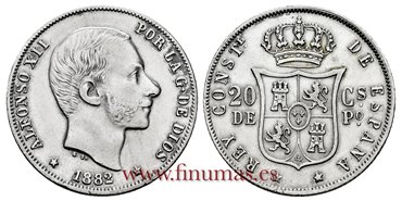 Cy16626H.- ALFONSO XII 20 Ctm. de Peso 1882 Manila - EBC