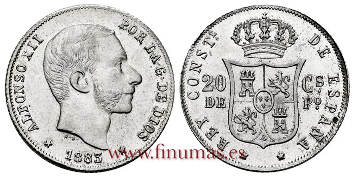 Cy16627K.- ALFONSO XII 20 Ctm. de Peso 1883 Manila - S.C. - B.O.