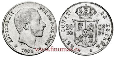 Cy16627K.- ALFONSO XII 20 Ctm. de Peso 1883 Manila - S.C. - B.O.