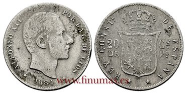 Cy16628B.- ALFONSO XII 20 Ctm. de Peso 1884 Manila - RC