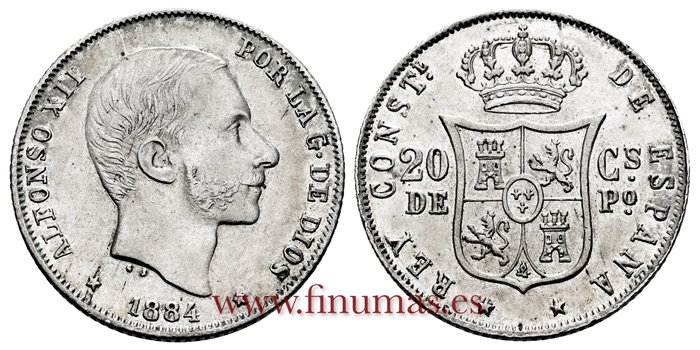 Cy16628G.- ALFONSO XII 20 Ctm. de Peso 1884 Manila - EBC-/EBC - R.B.O
