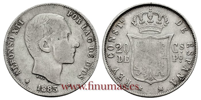 Cy16629B.- ALFONSO XII 20 Ctm. de Peso 1885 Manila - RC