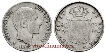 Cy16629B.- ALFONSO XII 20 Ctm. de Peso 1885 Manila - RC