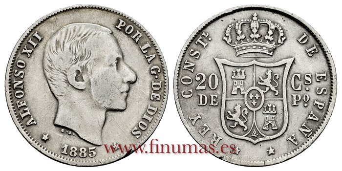 Cy16629C.- ALFONSO XII 20 Ctm. de Peso 1885 Manila - BC