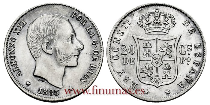 Cy16629K.- ALFONSO XII 20 Ctm. de Peso 1885 Manila - SC
