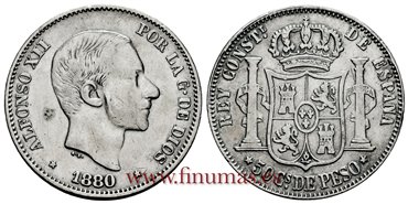 Cy16630C.- ALFONSO XII 50 Ctm. de Peso 1880 Manila - BC+ 