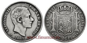 Cy16631C.- ALFONSO XII 50 Ctm. de Peso 1881 Manila - BC 