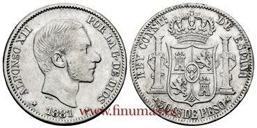 Cy16631E.- ALFONSO XII 50 Ctm. de Peso 1881 Manila - MBC 