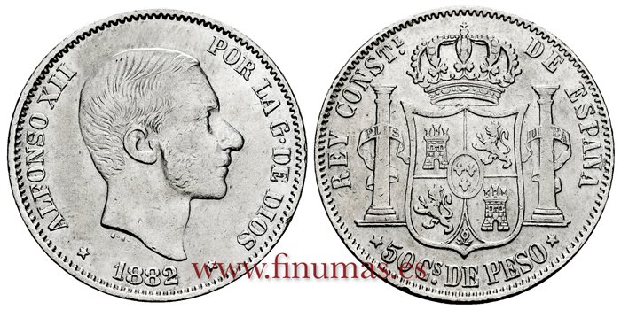 Cy16633F.- ALFONSO XII 50 Ctm. de Peso 1882 Manila - MBC+ 