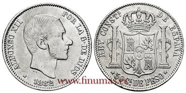 Cy16633F.- ALFONSO XII 50 Ctm. de Peso 1882 Manila - MBC+ 