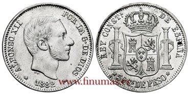 Cy16633H.- ALFONSO XII 50 Ctm. de Peso 1882 Manila - EBC 