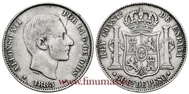 Cy16635D.- ALFONSO XII 50 Ctm. de Peso 1883 Manila - MBC- 